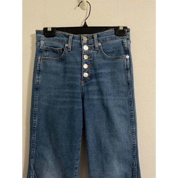 VERONICA BEARD Jeans Kiley High Rise Button Fly Two Tone Wide Leg size 25/0 - Picture 5 of 16